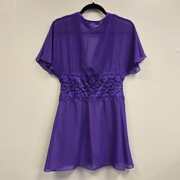 Cinema Etoile Seductivewear Purple Lace Sheer Robe and Chemise Set Medium - Picture 8 of 15